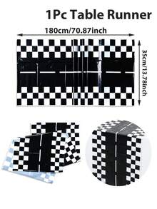 1 Pieza Tapete de mesa de plástico con temática de autos de carreras, Mantel de fiesta de cumpleaños con temática de autos de carreras, Diseño de bandera a cuadros blanco y negro, Decoración de accesorios de pista de carreras, Decoración de fiesta de cumpleaños de carreras, Decoración de eventos deportivos de carreras, Decoración de mesa para el hogar - Blanco y Negro - Ver 4