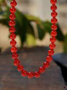 Bohemian Style Natural Stone Necklace, Elegant & Delicate 8mm Colorful Beryl & Rose Quartz Choker, Natural Healing Crystal Jewelry To Soothe Emotions And Balance Energy (Natural Stone Color Random)