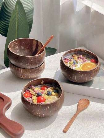 1pc Handmade Coconut Shell Bowls, Natural Coconut Tableware, A Healthy Vegan Salad Bowl, Softwood Material, Ideal For Salads, Fruits & Cereals, Coconut Bowl