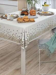 1/5/10 Peças Toalha de Mesa Branca com Bolinhas Douradas, Toalha de Mesa Plástica Descartável, Cobertura de Mesa Plástica, Toalha de Mesa Branca, Cobertura de Mesa Plástica, Toalha de Mesa Dourada para Decoração de Festa, Natal