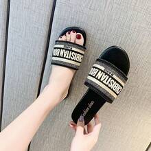 Zapatillas de casa de mujer con alfabeto bordado para exteriores,Pantuflas de Casa de Mujer - Negro - Ver 2