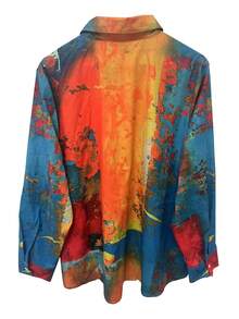 Plus Size Feminino Vintage Linda Floral Arte Estampa Casual Manga Longa Confortável Camisa - Azul - Ver 2