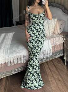 Vestido elegante de moda sexy y entallado con estampado floral para fiestas, vacaciones, festivales, primavera y verano