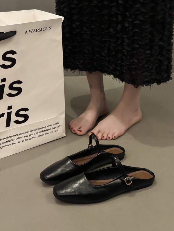 Zapatos de salón planos de punta cuadrada primavera-otoño 2025, estilo francés con suela blanda para uso casual para mujeres