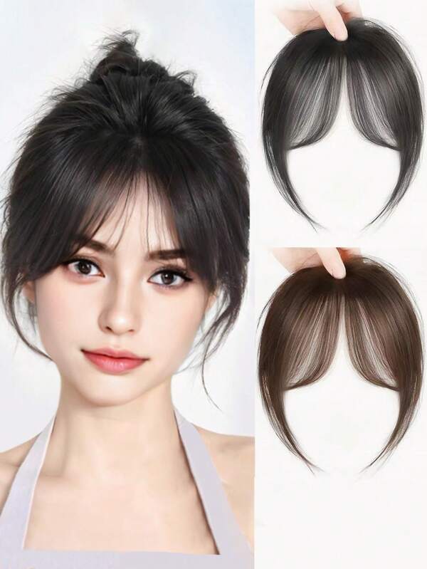 Center Part Bangs Synthetic Wig With Fringe, Simple Basic Style For Everyday Wear, Hair Volume Enhancing