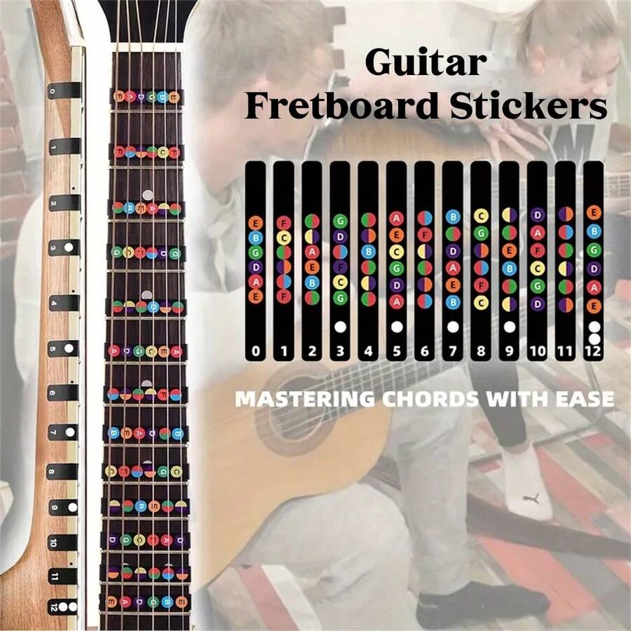 2 PCS Guitar Fretboard Stickers, Guitar Note Stickers, Learn Guitar Tabs, Sticker For Beginner Learner - Multicolor - View 1