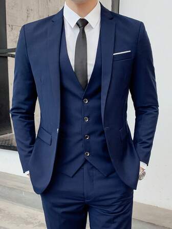 1pc Men's Solid Color Business Casual Blazer Jacket, Slim Fit, Thin, For Spring/Summer, Work, Party, Wedding