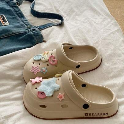 1 par de pantuflas de verano con diseño de estrella y oso, de corte hueco, de estilo casual y lindo, adecuadas para fiesta, oficina y hogar