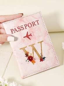 1pc A-Z 26 Letters Fashionable Letter Print Stylish Burgundy Passport Cover, Premium PU Leather Passport Wallet With Multi-Card Pockets For Credit Cards, Boarding Passes, And IDs, Compact And Portable Travel Essentials Organizer For Women, Men Graduation - Pink - View 31