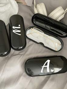 1pc Creamy/Monet-Style Solid Color Glasses Case, New And Simple Design, Convenient And Portable With Waterproof And Dustproof Function (Small Size, Made Of Plastic Material) Initial Glasses Case Hard Shell A-Z Letter Heart Prints Eyeglass Case Holiday Essentials Holiday Travel Travel Essentials Travel Bag Travel Accessories - Black - View 5