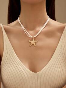 1 Pieza Nuevo Y Moderno Collar Con Colgante En La Forma De Estrella De Mar Adecuado Para Mujeres En La Playa
