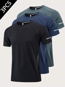 3 件装男士短袖速干运动圆领 T 恤 - 夏季运动跑步健身锻炼 T 恤，透气速干，适合跑步、锻炼、健身锻炼