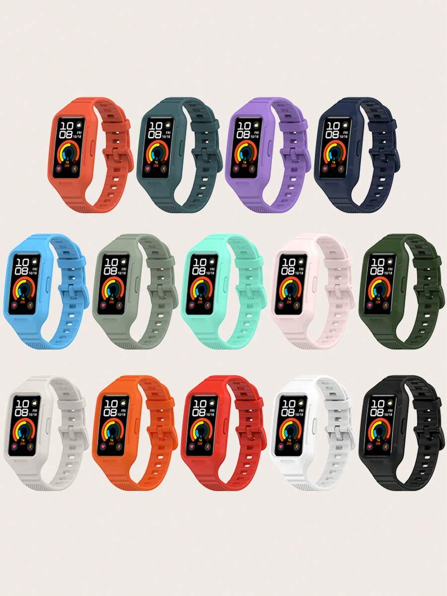 1 chiếc vòng đeo tay thông minh bằng silicon màu trơn thông thường tương thích với Band 10/9/8/7/6, thích hợp để đeo cả ngày - Ban nhạc 10/9/8/7/6 - Xem 1