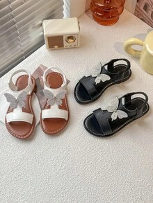 Summer Toddler Girls Sandals White Butterfly Rhinestone Decor Open Toe Comfort Breathable Kids Fashion Shoes For Daily & Party Wear - Black - View 3