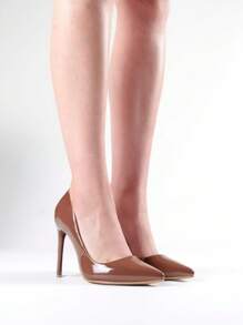 Zapatos de tacón de mujer con punta elegante de recubierto artificial negro, stilettos de tacón alto