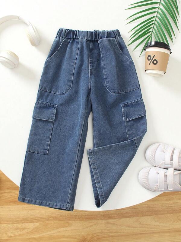1pc Young Boy Casual Denim Jeans, Street-Wear Style, Loose Fit With Large Side Pockets, Spring/Summer 2025 New Arrival