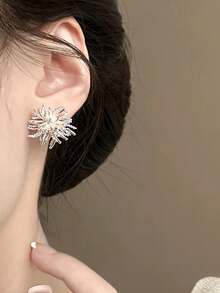 1 Cặp bông tai thiết kế pháo hoa pha lê thanh lịch, bông tai giản dị hàng ngày sang trọng tinh tế dành cho phụ nữ - Bạc - Xem 6