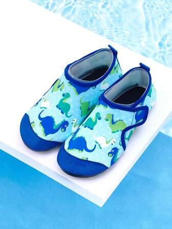 夏季儿童户外沙滩鞋，男童蓝色波尔卡圆点小恐龙图案，厚软鞋底，轻便透气户外沙滩水上游泳溪流凉鞋