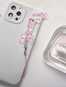 1 件粉色毛绒熊、蝴蝶、心形手机挂饰、可爱卡通风格装饰、女士礼物、手机挂绳、钥匙链 - 粉紅白 - 查看 4