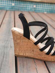 Damen Sommer Riemen Weiche Kork Keilsandalen - Offene Zehenform, High Heel Dicke Plateau Khaki Erhöhung Höhe Sandalen, Lässig Strand Essentiell, Gewebte Sandalen