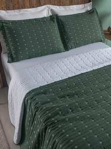 200 Thread Count Double-Sided Bedspread, Double/Queen/King/Single, Embroidered, 3-Piece Luxury Decor - 綠色 - 查看 6