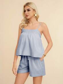 Women's Loose Casual Solid Color Two Piece Set - Navy Blue - View 5