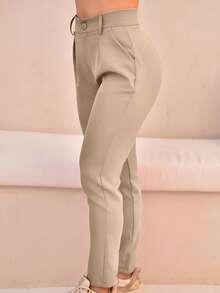 Plus Size Women's Formal Straight Elegant Autumn High Waist Tailored Pants - +米色 - 查看 4
