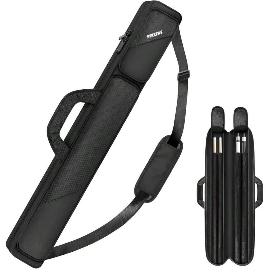 Estuche para tacos de billar 2x2, Estuche para palos de billar con capacidad para 2 palos con 2 bolsillos con cremallera, Bolsa de transporte para tacos de billar de poliéster resistente - Negro - Ver 1