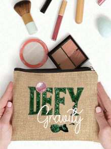 1PC Black Travel Pouch With Pink Glitter Accents - Lightweight Polyester Makeup Bag For Women, Wicked Witch & Wizard Of Oz Inspired, Zippered Toiletry Organizer, Ideal Gift For Daughter, Makeup Travel Bag Graduation