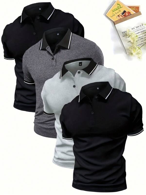 4-pack heren poloshirts, T-shirts met korte mouwen, poloshirts, poloshirt, heren polo, heren T-shirt, sport- en vrijetijdskleding, buitensporten, golfkleding, effen kleur, all-match, klassieke kleur, fitness, trainingskleding, basketbal, voetbal, rugby, golfkleding.