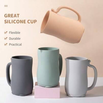 KUNT 1件1500ml婴儿沐浴漱口杯可爱猫尾巴设计大容量硅胶洗发漱口杯带手柄柔软儿童洗发杯