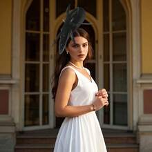 Women Fascinators Hats Vintage Flowers Butterfly Kentucky Derby Hat Headbands For Tea Party Wedding Headwear - 黑色 - 查看 3