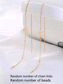 Nooxian 1 对时尚韩式锆石爪流苏穿孔耳环（珍珠位置和数量随机，链环随机） - 金黃色 - 查看 4