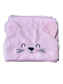 BABY BATH TOWEL LINED WITH 100% COTTON DIAPER FABRIC, EMBROIDERED HOOD WITH BEAR FACE - 粉紅色的 - 查看 2