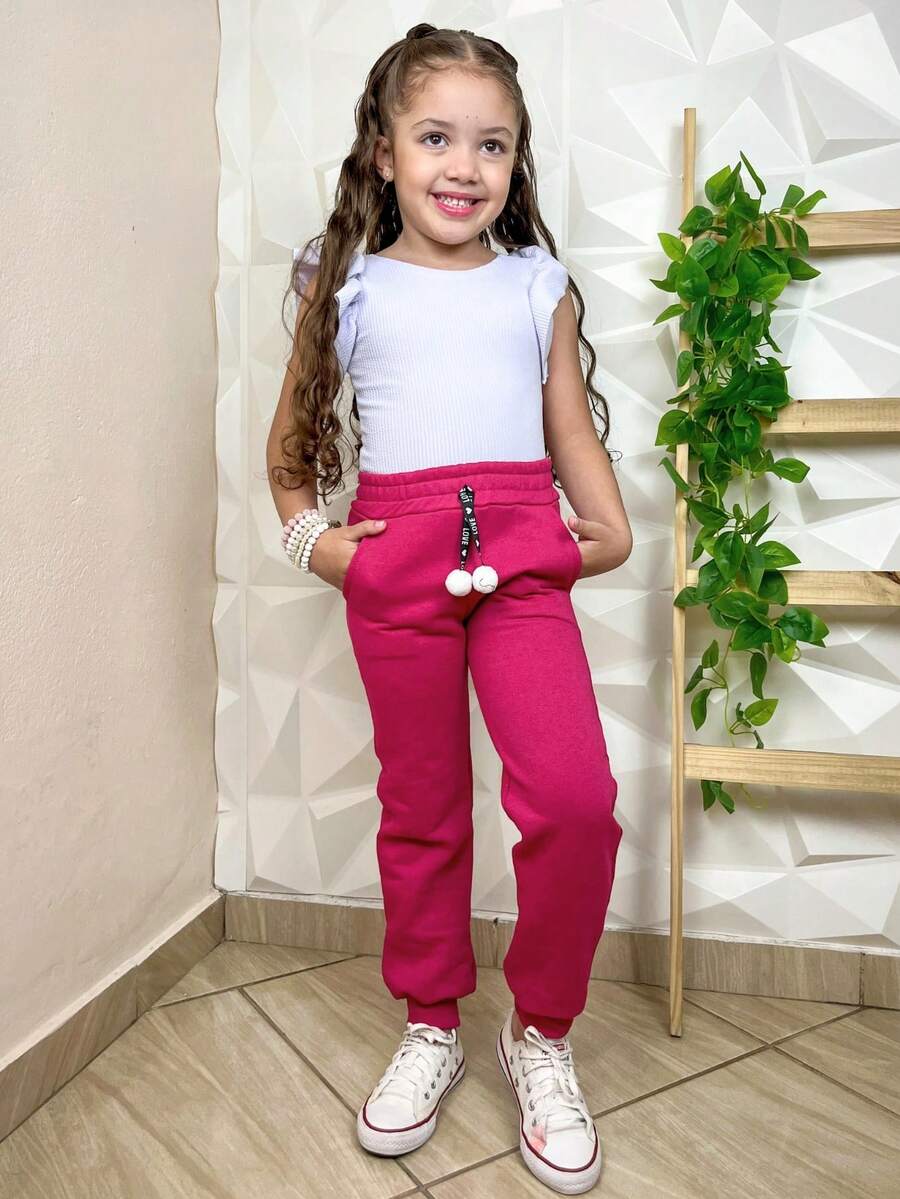 Young Girls Pants - 玫紅色 - 查看 1