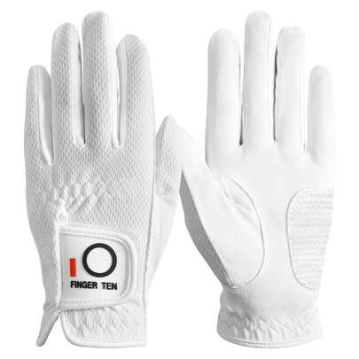 FINGER TEN 女士高尔夫手套，左右手通用，防水防滑，透气网眼，全天候适用，尺码：S、M、L
