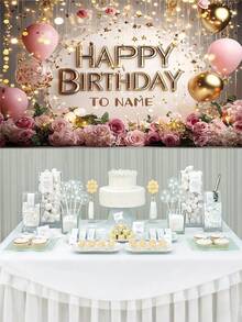 1pc Customizable Polyester Birthday Backdrop, Personalized Rose Gold Star Design DIY Party Wall Decor, Photo Booth Backdrop In 3 Sizes, Back To School - Multicolor - View 6