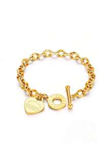 1pc Women's Sterling Silver Classic Engraved Heart Lip Chain Ot Bracelet