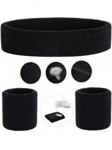 3件套户外运动吸汗带和腕带套装，夏季吸湿排汗头带和腕带，纯色吸汗带，弹性吸汗带，适用于网球等运动，适合夏季户外运动、跑步、网球、篮球、跳绳、徒步、骑行和健身房锻炼。 - 彩色 - 查看 9