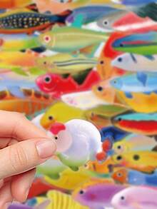 50入魚類貼紙 PET透明材質藝術貼紙，適用於筆電、剪貼簿、冰箱、房間、魚缸裝飾，學校用品，開學季 - 彩色 - 查看 5