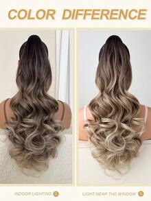 HEYPINK Ombre Color Claw Shaped Ponytail Extension Hair Accessory Brown 24 Inch Long Wave Heat-Resistant Fiber Synthetic Ponytail Wig, Suitable For Women's Daily Use - Brown Ombre - View 7