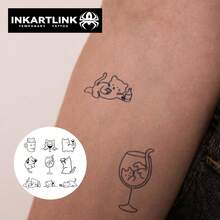INKARTLINK 可爱猫爪纹身，防水半永久花卉和猫咪临时纹身贴纸，奇特可爱互动身体艺术套装 - 黑色 - 查看 2