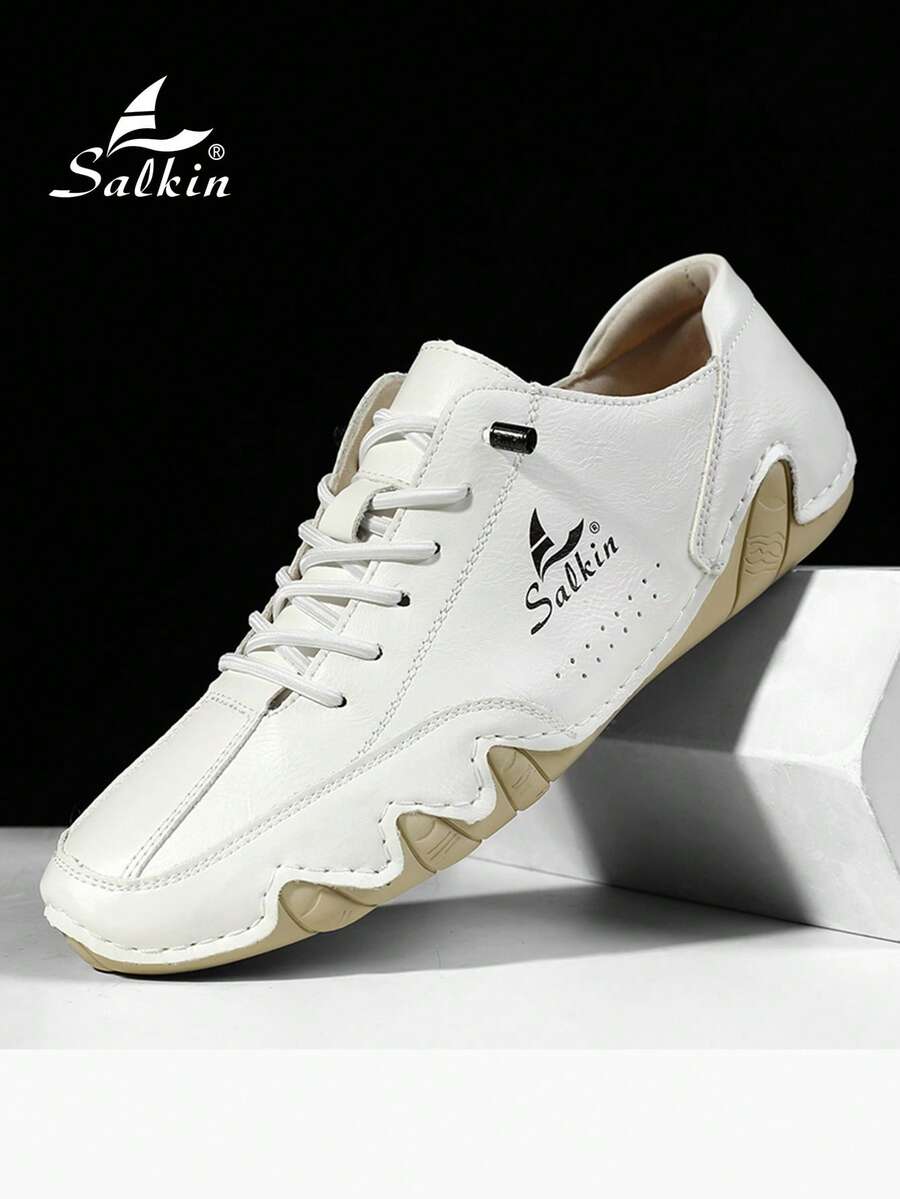 Zapatos casuales de hombre Salkin de corte bajo, de costura manual, de unicolor simples y de moda, adecuados para deportes al aire libre, oficina diaria, fiesta. Opcionales de varios colores y tallas grandes de la 45 a la 48 para todas las estaciones