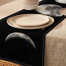 1 pièce Nappe de la série Lune, 4 pièces Sets de table imprimés Lune, convient pour les festivals, les fêtes, les anniversaires, les dîners, les cuisines, les salles à manger, la décoration de la maison toute l'année, drapeaux de table