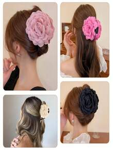 1/3 piezas de pinza de pelo de mujer de unicolor, simple y elegante de 9 cm de tela con rosa de múltiples capas, adecuada para moños elegantes, apta para uso diario de verano, accesorios bohemios de San Valentín, rosa, accesorios para el cabello, pinzas para el cabello, pasadores para el cabello, sujetadores para el cabello, accesorios para el cabello, accesorios para la playa, accesorios para el cabello de otoño e invierno para mujer, accesorios para vacaciones