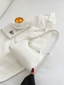Plain Stone Texture Minimalist Chic Shoulder Bag - White - View 7