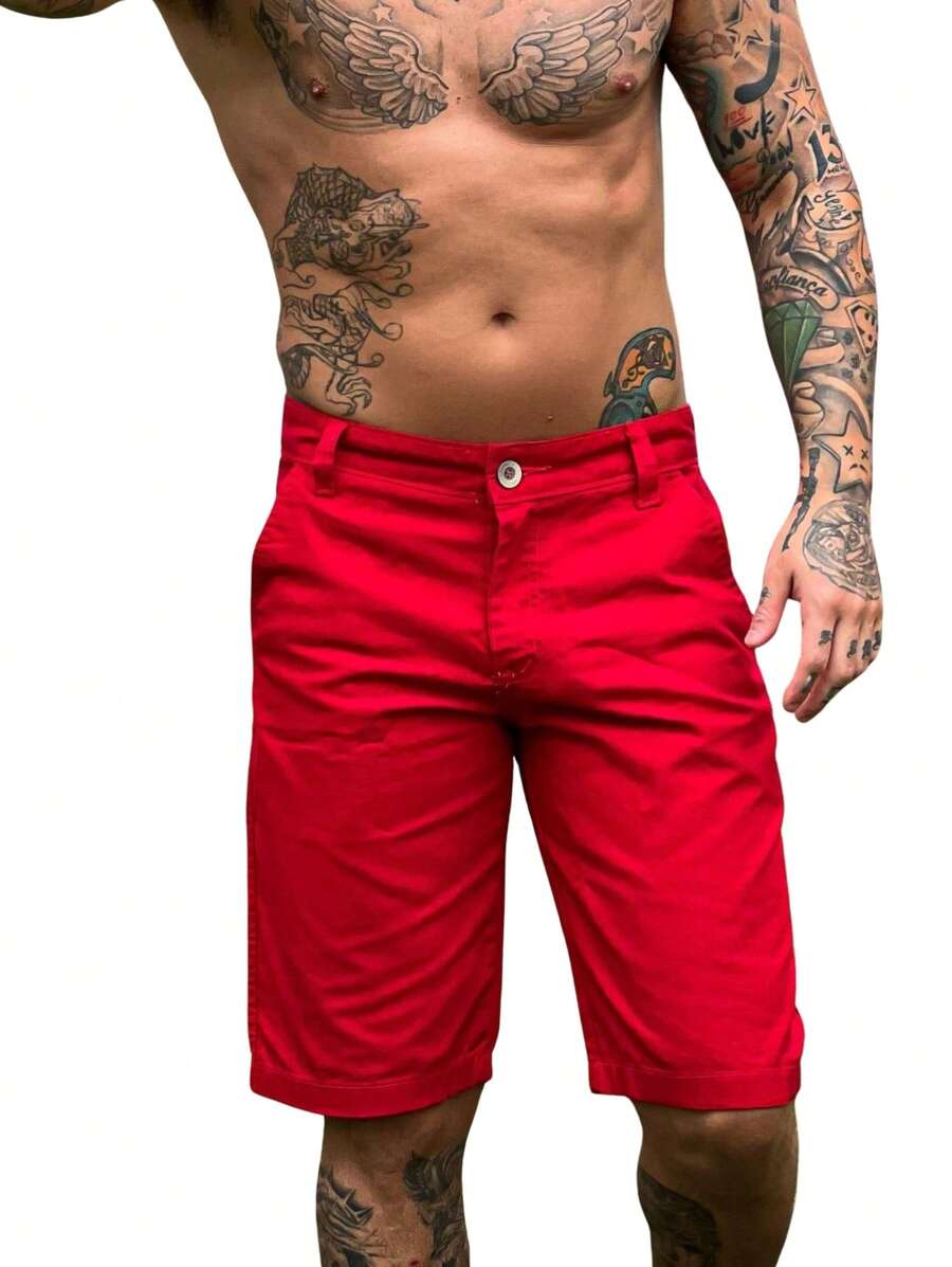 Men Denim Shorts - Red - View 1