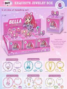 女孩手提包串珠、珠宝制作套件 - 女孩工艺品串珠玩具 - 项链、手链、戒指创意 DIY 套装 - 彩色 - 查看 6