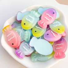 10pcs/Pack Mixed Cartoon Gradient Striped Fish Themed Flat Back Decals, DIY Crafts Stickers For Earrings, Hair Accessories, Wedding Decoration