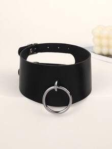 1pc Women's Rhinestone Choker Necklace Set, Includes Hanging Ring Pendant, Large Bell Pendant, Rectangular Pendant, Double Ring Pendant, Small Bell Pendant, Large Round Double Ring Pendant, Bohemian Fashion Punk Adjustable Collar Necklace - Black - View 14